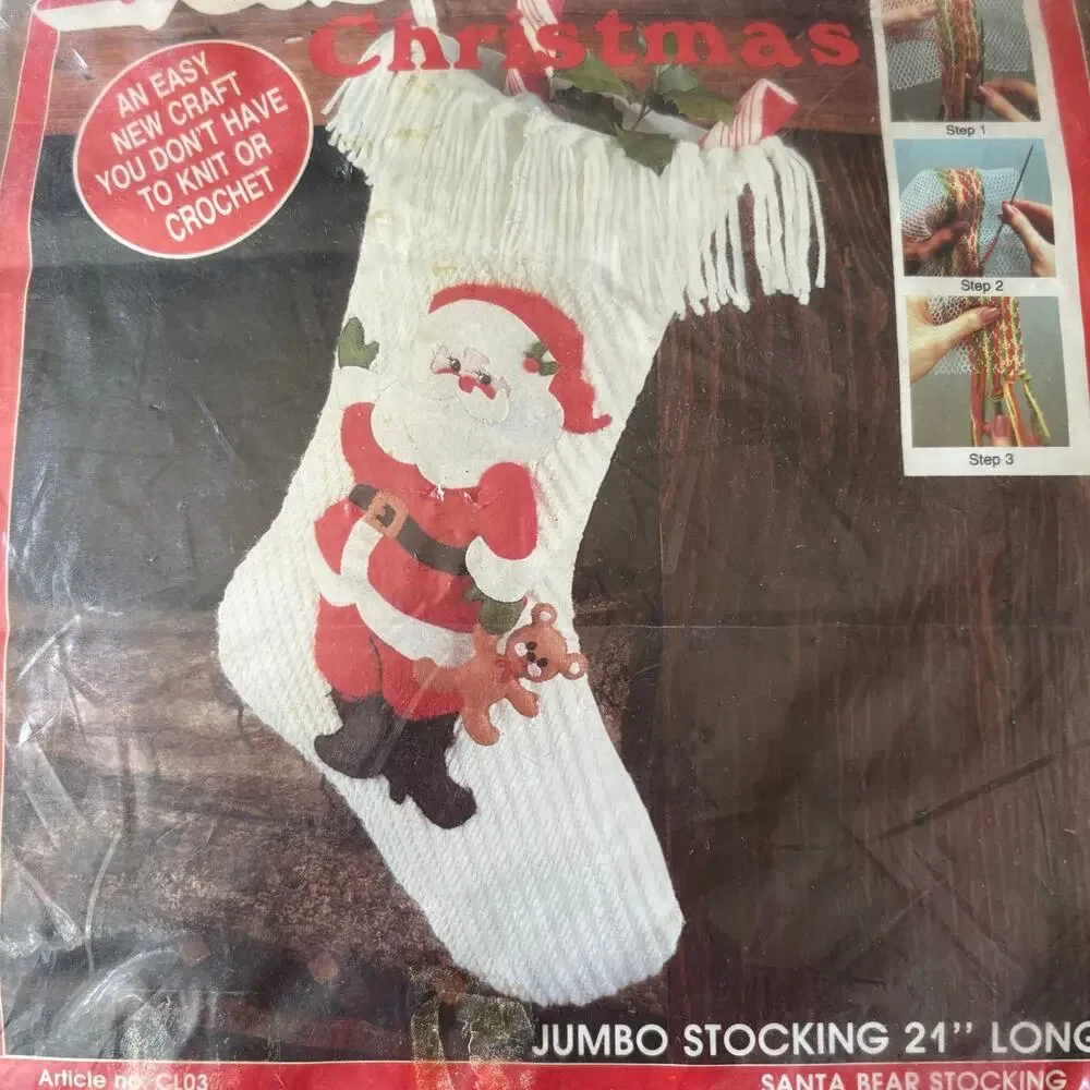 Santa Bear Stocking Vintage Handweaving Needlecraft Kit by Lasetta Plus - 1980s
